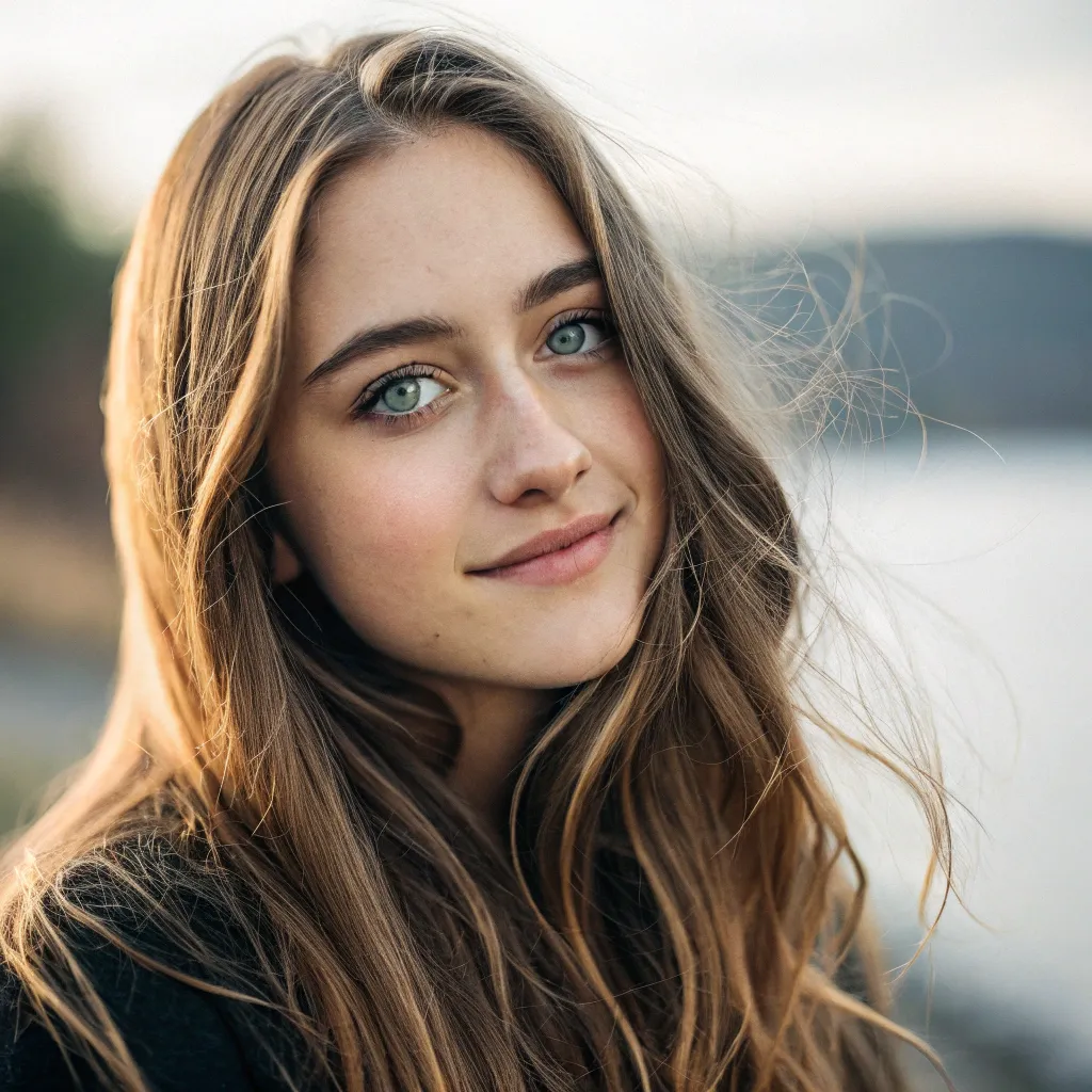 A portrait of Emily with long hair